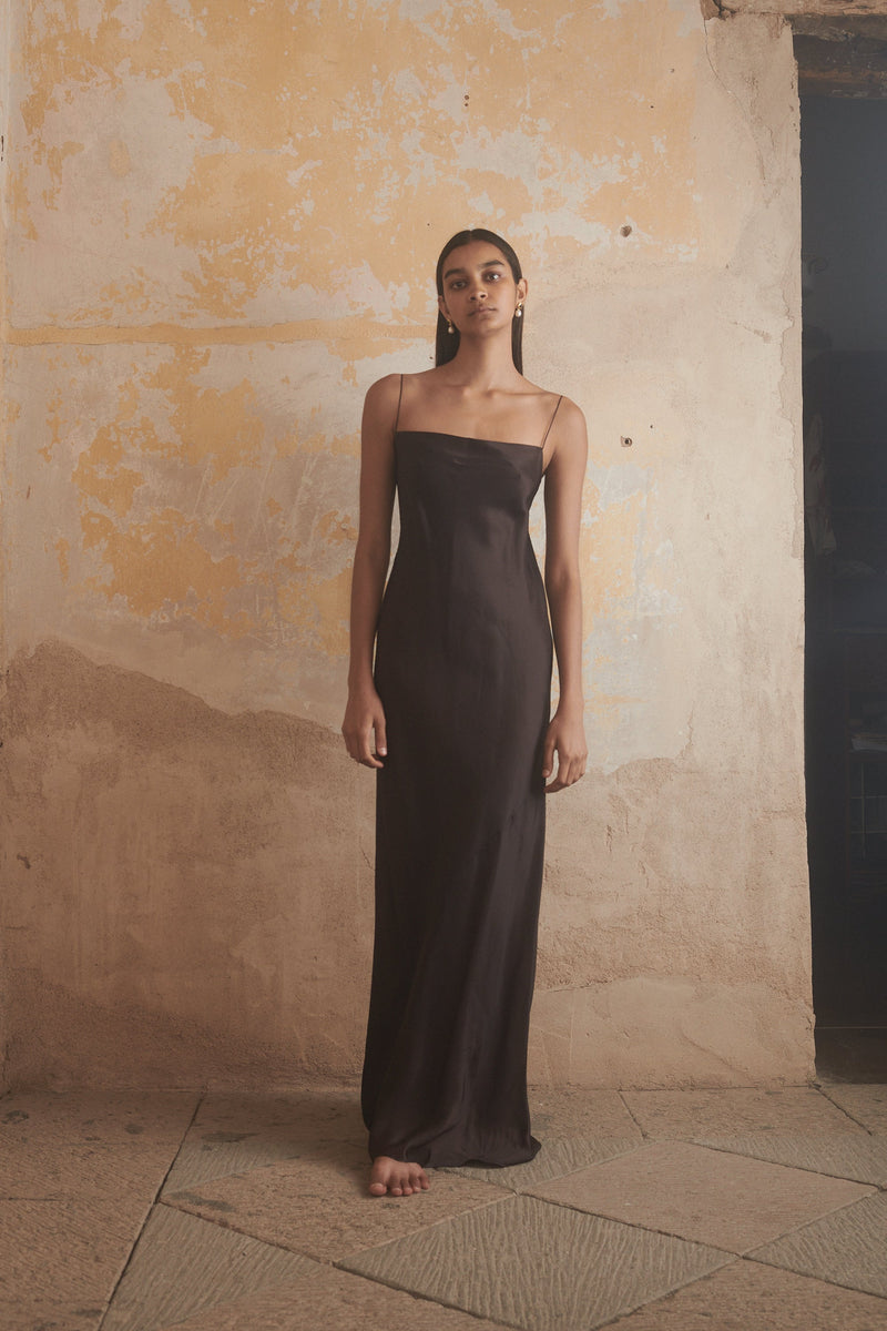 Camille Slip Dress in Mahogany - Desert Paris