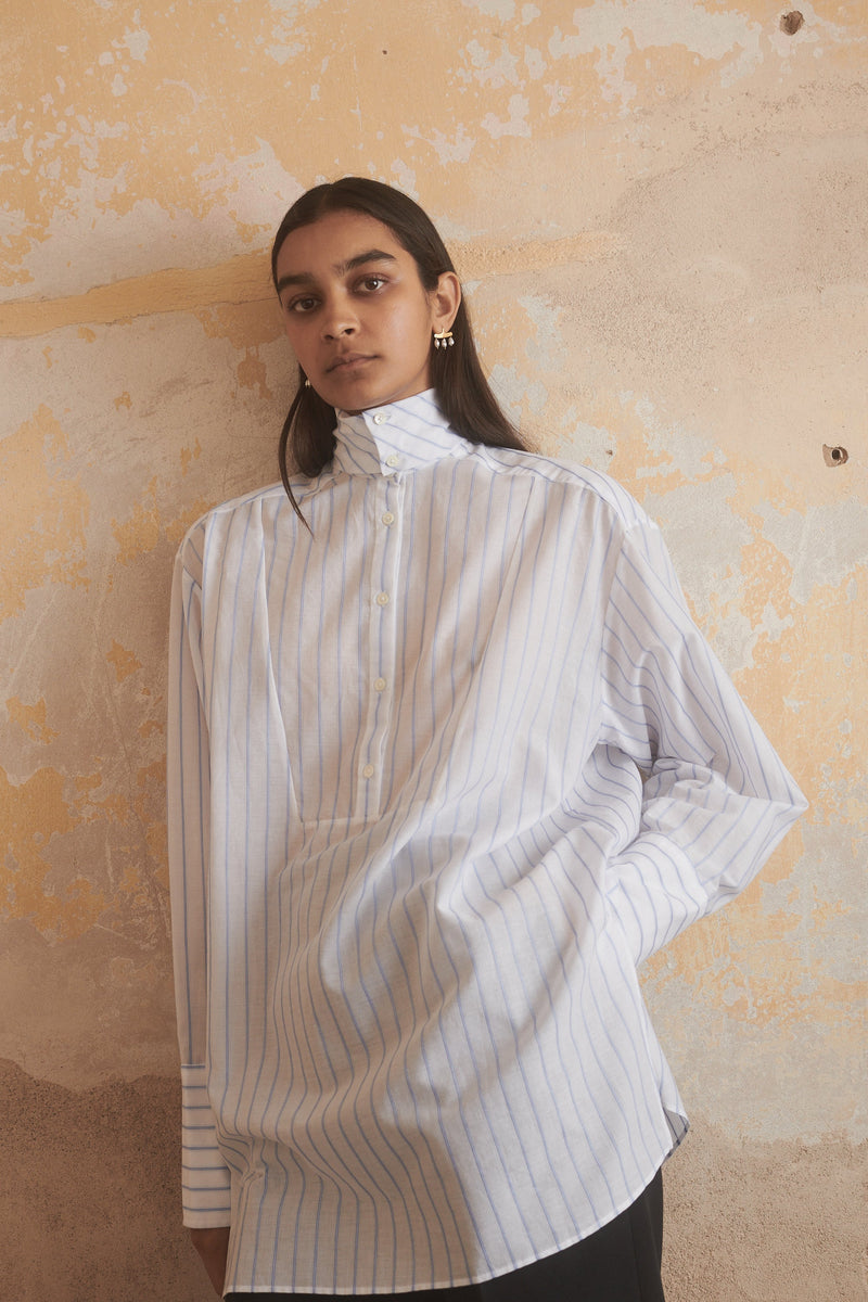 Cyra Shirt in Cornflower Stripe - Desert Paris